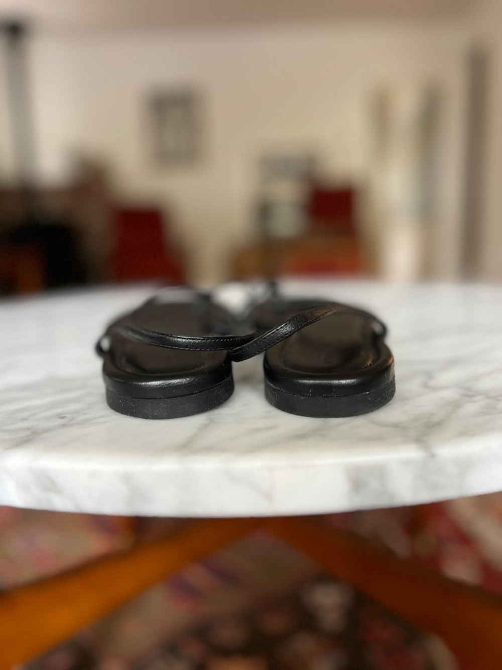 Vince Deana Sandals Black Leather Minimal Thong Slingback Flat Size 11 - Picture 5 of 8